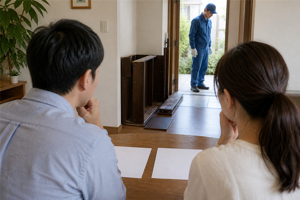京都市の大型ごみ収集と搬出付き回収を比較する様子