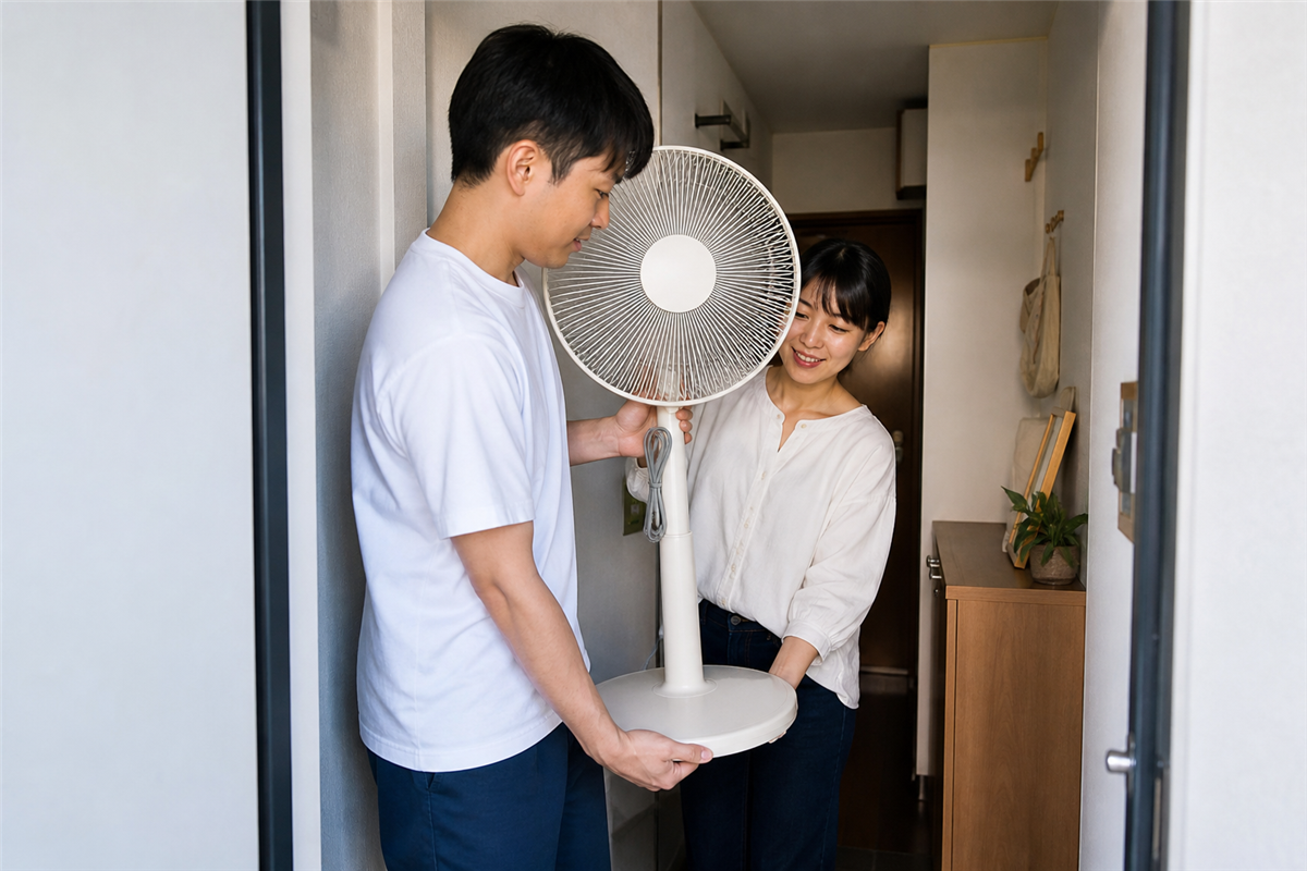 京都市で扇風機を搬出する様子
