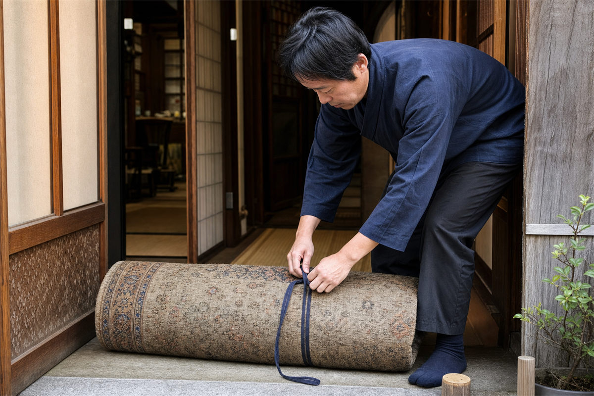 安全に巻いて運び出し準備する様子