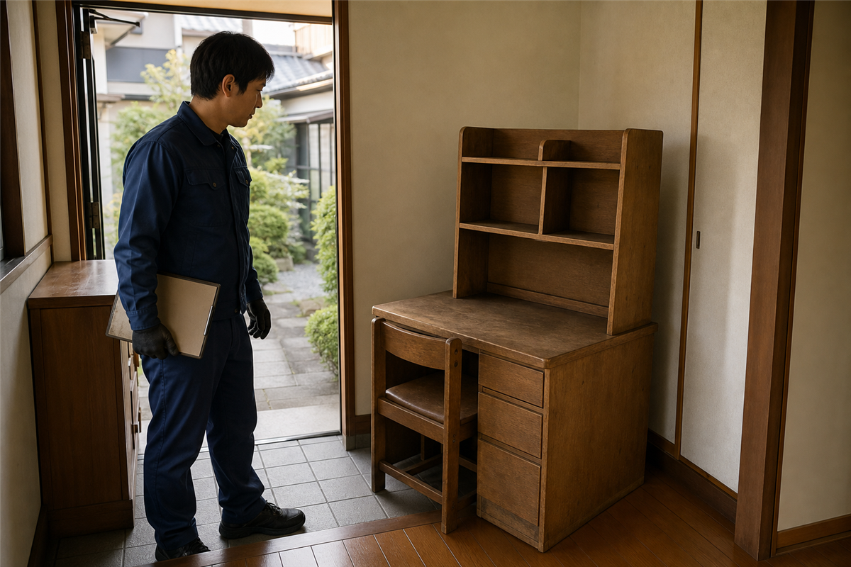 学習机と椅子を見積り前にまとめる様子