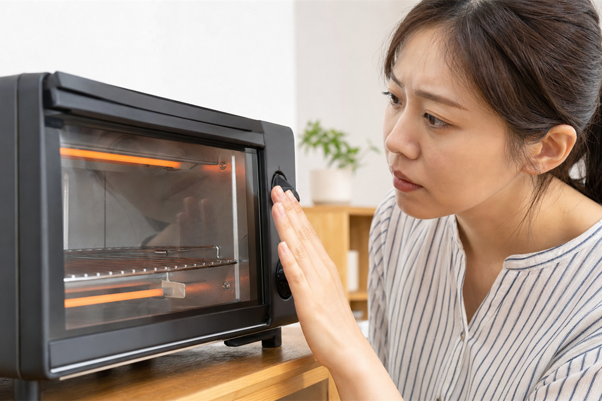 電熱管と庫内の破損を確認する様子