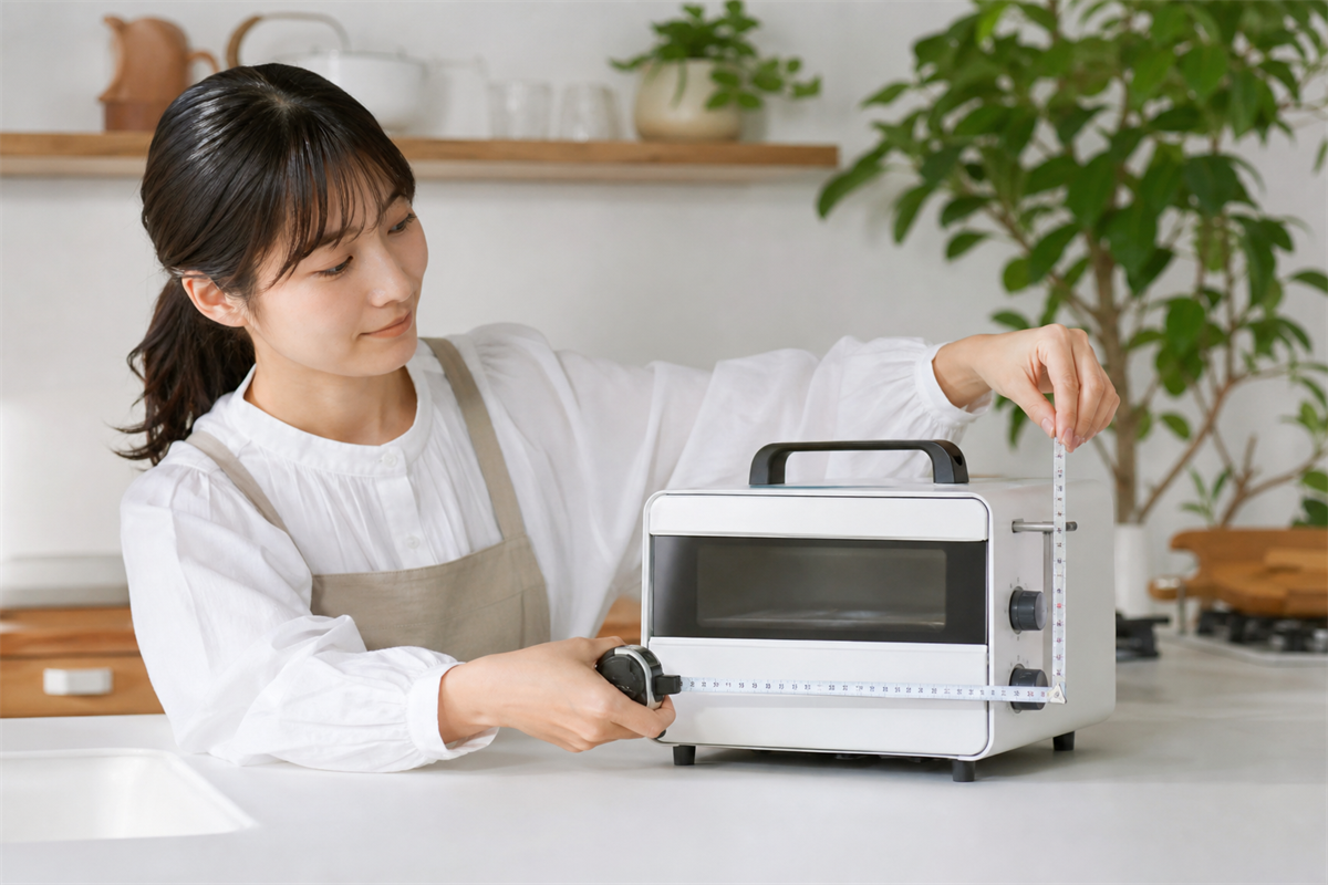 トースターの三辺を測る様子