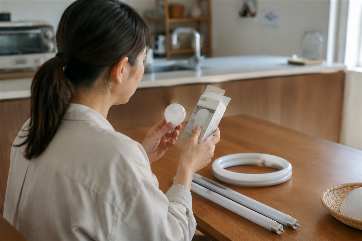 照明の種類を製品情報から確認する様子