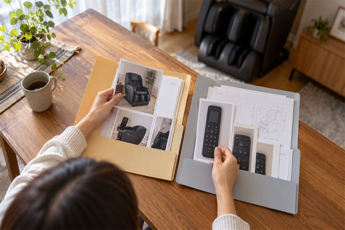 本体情報と搬出経路の資料を分けて整理する様子