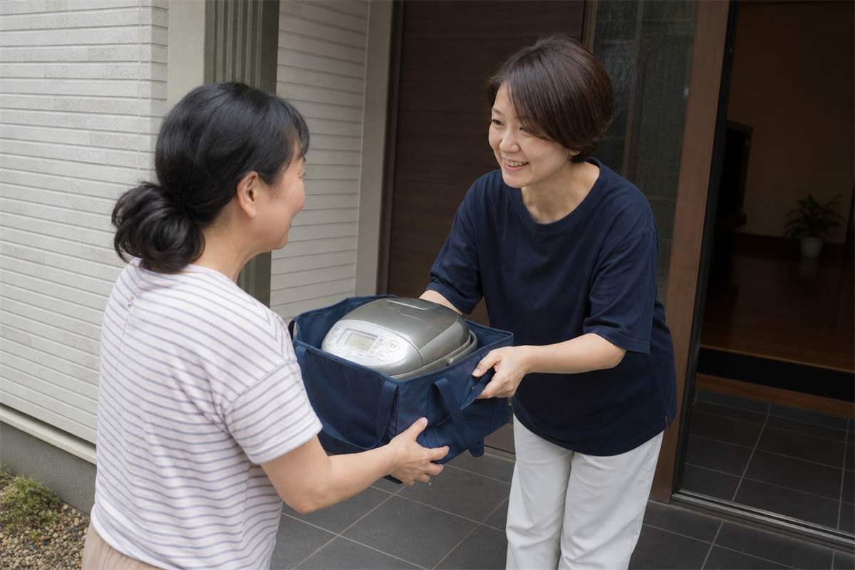 家庭用炊飯器を小型家電回収へ持ち出す準備
