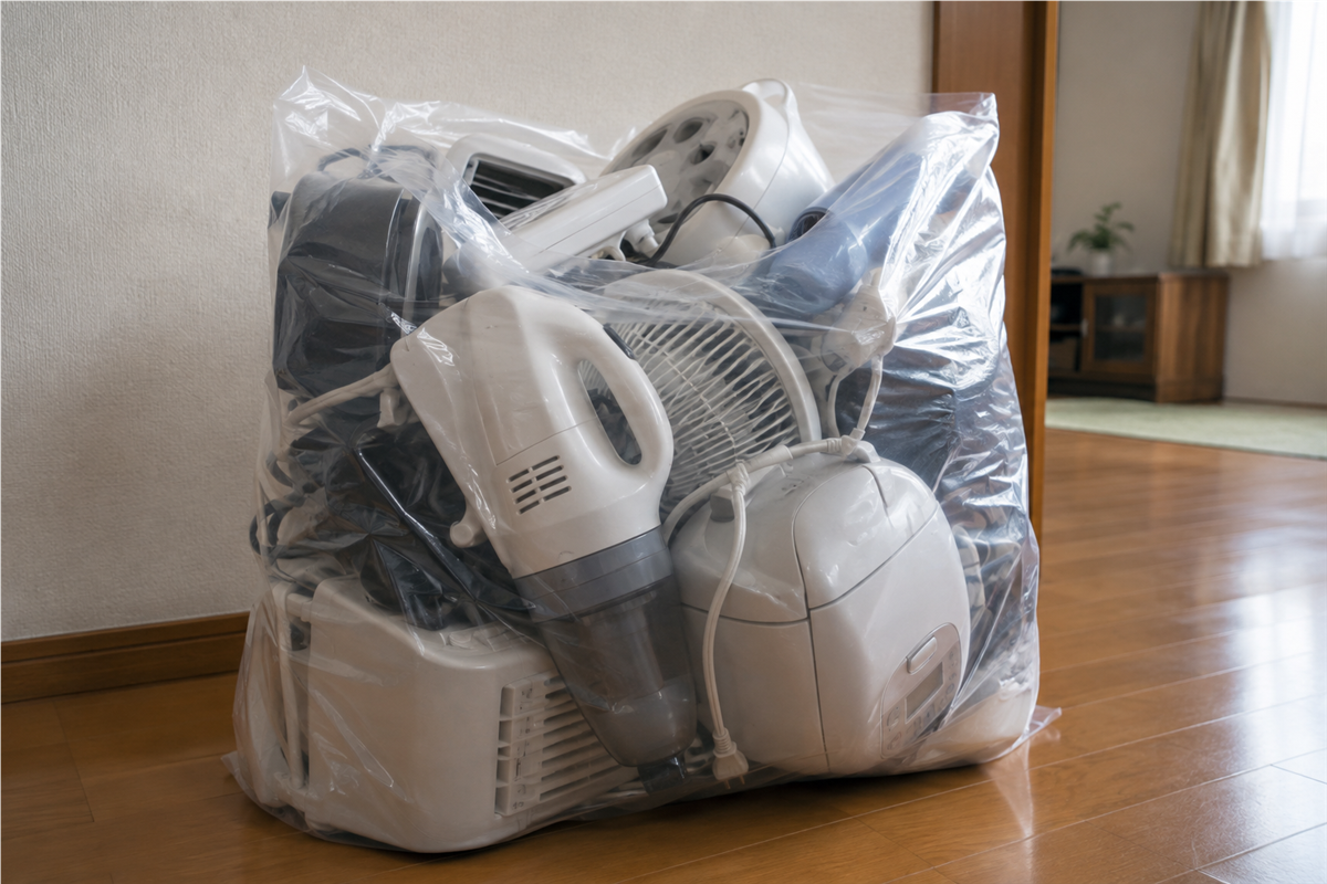 小型家電を入れすぎて口を縛れないポリ袋